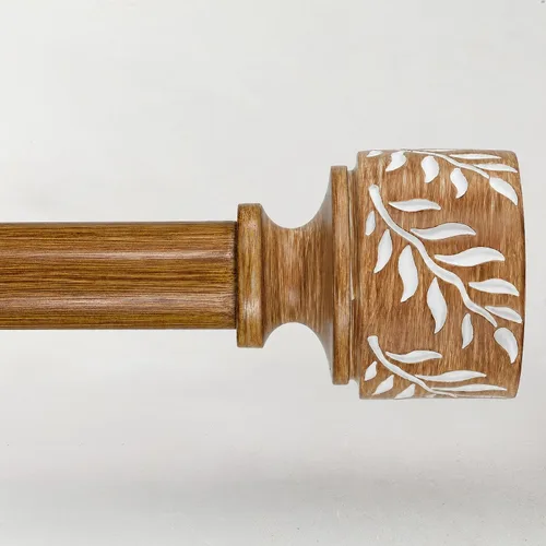 Vista 14 de Barras de cortina de madera boho para ventanas de 32 a 45 pulgadas, barra de cortina ajustable de 1 pulgada con remates de hojas de grano de madera