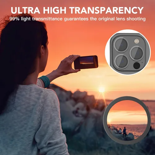 Vista 3 de [Negro] [Paquete de 2] Protector de lente de cámara para iPhone 15 Pro/15 Pro Max, cubierta de cámara de vidrio templado Ultra HD 9H, compatible