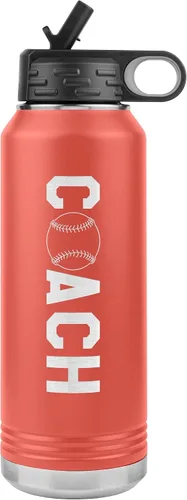 Vista 5 de Botella de agua de entrenador de béisbol, 32 onzas, con tapa abatible de acero inoxidable grabada, con pajita, regalo de entrenador de béisbol, Negro