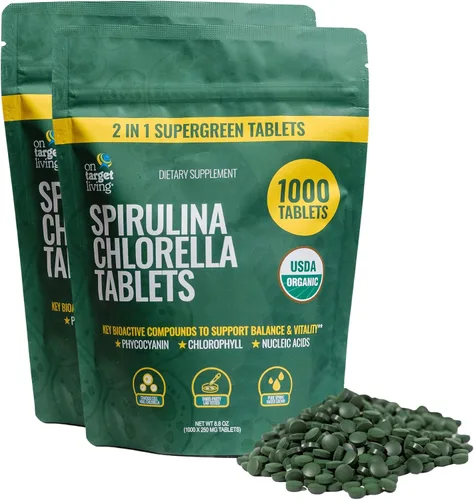 Vista 8 de On Target Living Espirulina Chlorella orgánica Supergreens USDA Organic 1000 tabletas - 250 g (8.8 oz) Vegano Apoyo inmunológico