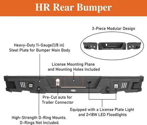 Vista 8 de Hooke Road Ram 1500 parachoques delantero y trasero kit para Dodge Ram 1500 2009 2010 2011 2012