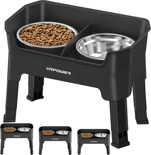 Vista 13 de URPOWER Cuencos elevados para perros a prueba de desorden, diseño de protección contra salpicaduras de pared alta, soporte elevado de 4 alturas