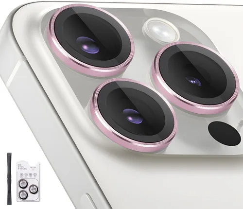 Vista 13 de Protector de lente de cámara para iPhone 16 Pro/iPhone 16 Pro Max, protector de lente de anillo de cámara de vidrio templado individual con bandeja