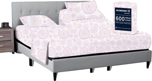 Vista 15 de SGI bedding Sábana Queen de 28 pulgadas con cabecera flexible y parte superior dividida, 100% algodón egipcio - 600 número de hilos, sábanas