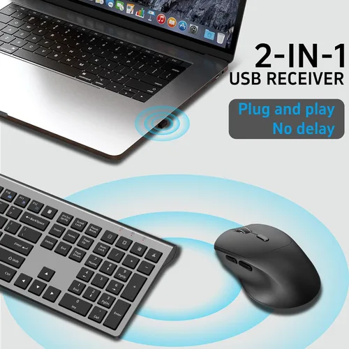 Vista 2 de Combo de teclado y mouse inalámbricos, teclado silencioso de computadora de tamaño completo con botón de calculadora, mouse ergonómico de 2400 DPI