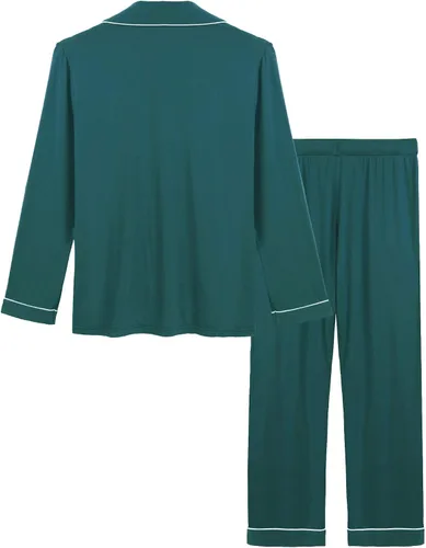 Vista 3 de Pijama de bambú ultra suave para mujer, juego de pijama - manga largacon botones.