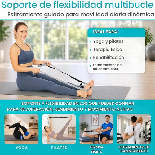 Vista 3 de Vive Correa elástica – Banda elástica de piernas para mejorar la flexibilidad – Correa de yoga elástica – Cinturón de ejercicio y terapia física Gris