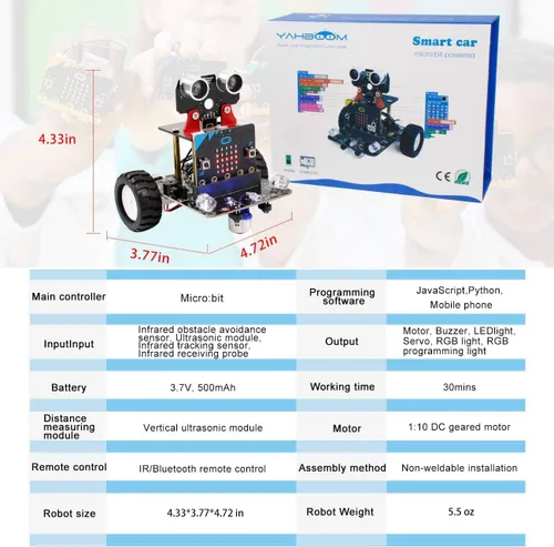 Vista 6 de Yahboom Microbit V2 Coding Smart Robotics Toys DIY STEM Science Education RC Kit de coche para niños de 10 años en adelante, compatible con BBC
