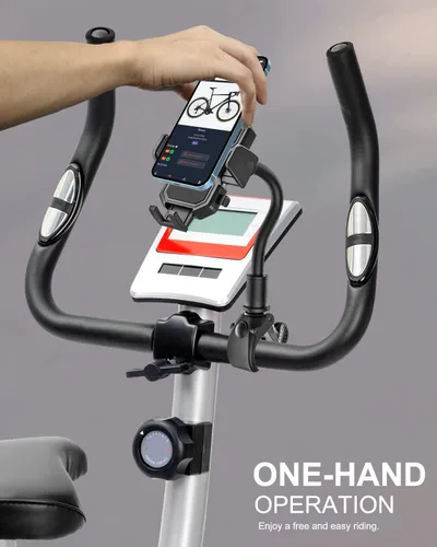Vista 3 de Soporte de teléfono para bicicleta giratoria de cuello de cisne, clip para manubrio, soporte para teléfono celular para bicicleta de ejercicio