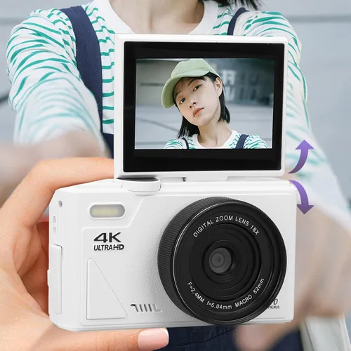 Vista 3 de Cámara digital de 64 MP, pantalla IPS de 3 pulgadas, cámara digital compacta retro de video 4K, zoom digital 18X, cámara recargable de vlogging
