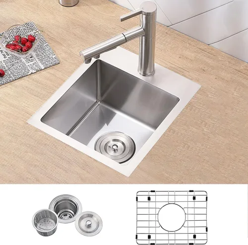 Vista 2 de VCCUCINE - Fregadero de barra de 13 x 15 pulgadas, fregadero de cocina pequeño de acero inoxidable hecho a mano, cuenco individual para exteriores