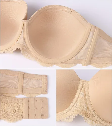 Vista 5 de HACI Brasier sin tirantes de figura completa para mujer, cobertura multidirección, con aros, talla grande