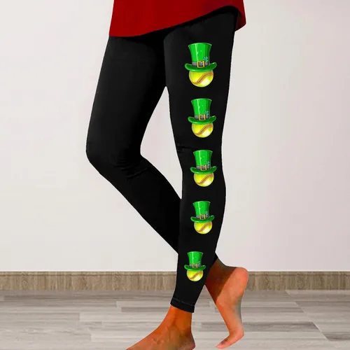 Vista 2 de Leggings para el día de San Patricio para mujer, pantalones verdes de trébol, ajustados, con control de abdomen, pantalones de yoga irlandeses
