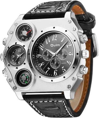 Vista 2 de HASIERY 2.3" Oversized Dial Quartz Men's Watch, 2 Time Zone Analog Display Outdoor Sports Watch, Cool Design Casual Wristwatch, Model 1349.