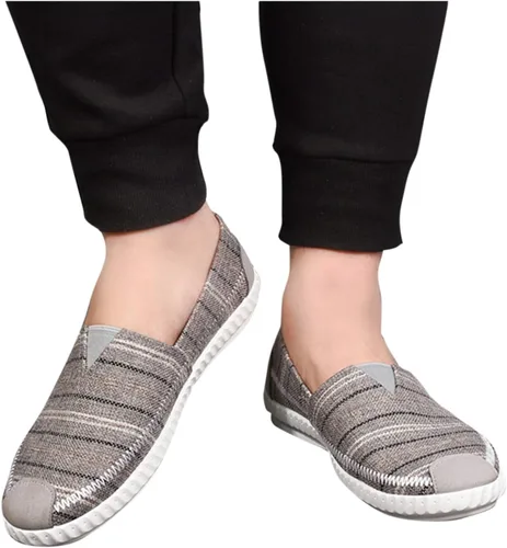 Vista 3 de Zapatos casuales para hombres y hombres, zapatos casuales de tela transpirable de lino a rayas para hombre, mocasines para hombre