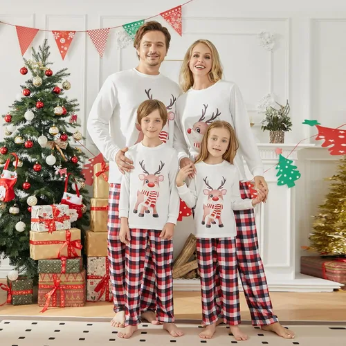 Vista 4 de OAKFashion Pijamas familiares de Navidad, pijamas de Navidad a juego para la familia, pijamas de Navidad con alce
