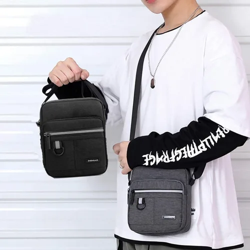 Vista 8 de Pequeño bolso cruzado de lona para hombre, pequeño bolso de hombro, mini bolso de mensajero para teléfono celular, monedero portátil