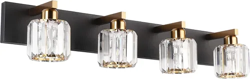 Vista 9 de Aipsun Accesorios de iluminación de tocador de baño, luces de tocador de cristal para baño, 2 luces, accesorios de iluminación de pared de acero