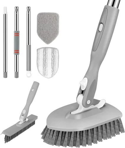 Vista 11 de SetSail Cepillo de ducha 3 en 1 para azulejos con mango largo ajustable y 3 cabezales de cepillo de repuesto desmontables para limpiar baño, paredes