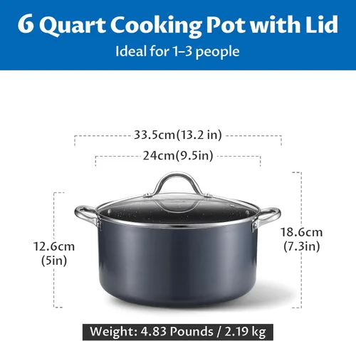 Vista 2 de BEZIA - Olla antiadherente de 6 cuartos con tapa, compatible con inducción