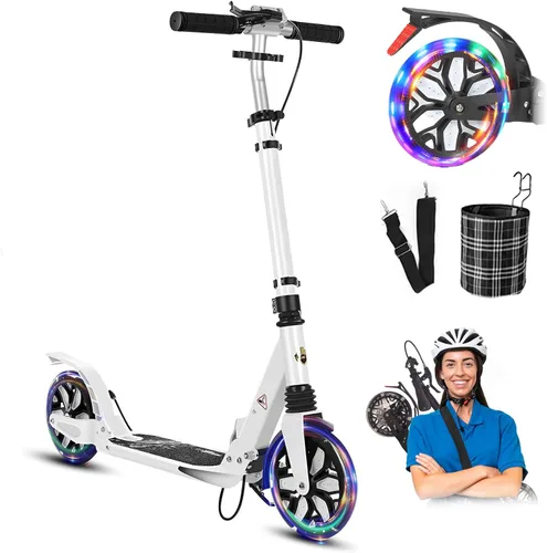 Vista 8 de Commuter - Scooter para adultos de 300 libras de capacidad, ruedas grandes, patinete plegable deportivo para niños de 10 años en adelante, 4 niveles