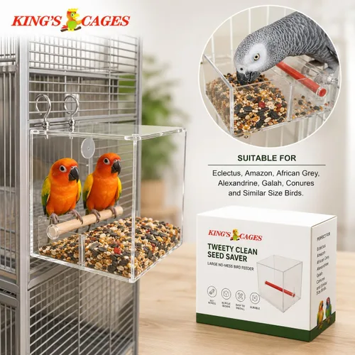 Vista 6 de Bonka Bird Toys Tweeky - Comedero grande de semillas para pájaros, 7.87 pulgadas de alto x 7.75 pulgadas de ancho x 7.87 pulgadas de profundidad