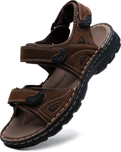 Vista 10 de Jousen Men's Leather Hiking Sandals with Arch Support Sandalia Playa Casual 662-negro