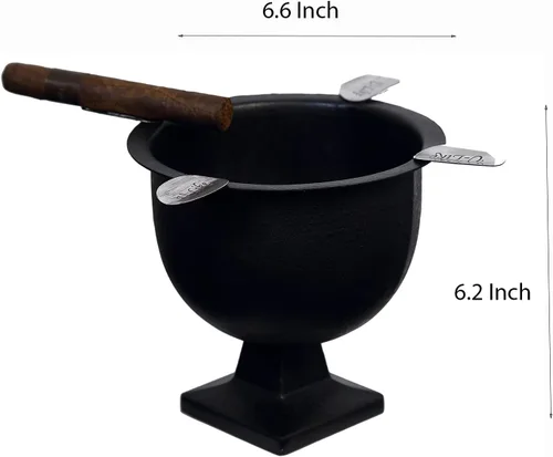 Vista 6 de Cenicero de cigarro hecho en hierro metal caja de cuenco profundo alto cenicero resistente al viento prensado con 4 estribos (negro)