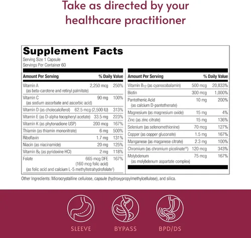 Vista 4 de Bariatric Advantage High ADEK Multi - para pacientes con cirugía bariátrica - Multivitamínico con vitaminas A, D, E, K y minerales traza - 100%+ DV