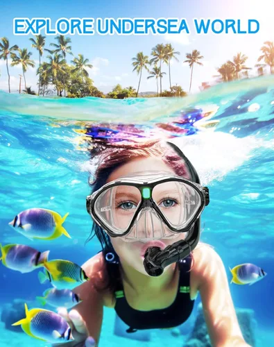 Vista 4 de Gintenco Juego de esnórquel para niños, máscara de buceo para niños como gafas de natación unisex, juego de máscara de buceo antivaho y esnórquel