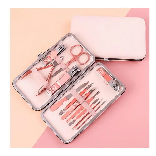 Vista 7 de Juego de manicura rosa herramienta de belleza portátil – cortaúñas pedicura kit de aseo de acero inoxidable 7 en 1 estuche de viaje de cuero