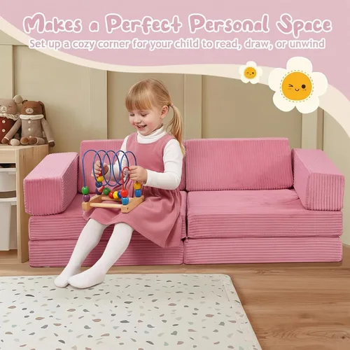 Vista 3 de MeMoreCool Juego de Sofá Modular Infantil de 10 Piezas — Juego de Sofá de Espuma Convertible de Corduroy para Construir Fortalezas, Relajarse