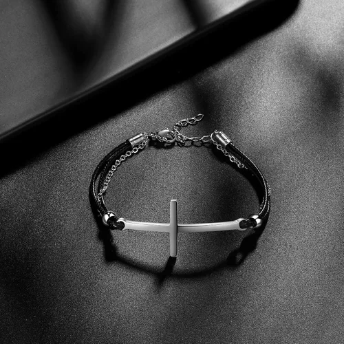 Vista 8 de Hipunk Pulsera de cuero para hombre – Pulsera trenzada de acero inoxidable negro con dije ajustable de protección multicapa para mujer, Cuero, Sin