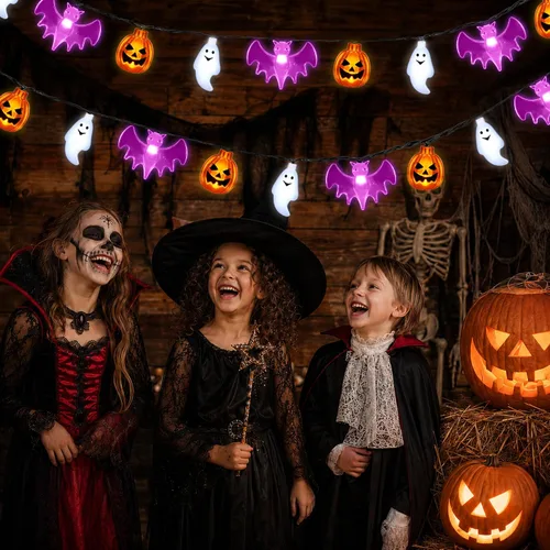 Vista 6 de Halloween Lights, 20FT 30 LED 3D Waterproof Pumpkin Ghost Bat String Lights