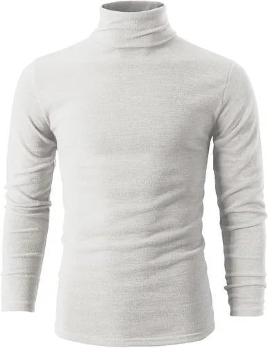 Vista 3 de H2H Suéter de cuello alto ligero y ajustado para hombre de manga larga, Kmttl028-01white (Cuello de tortuga)
