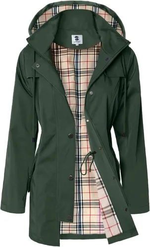 Vista 12 de SaphiRose Chaqueta larga con capucha para lluvia al aire libre para mujer, impermeable, rompevientos Algas Azul