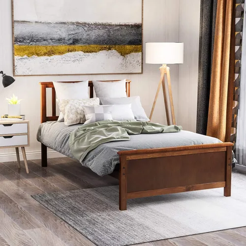 Vista 12 de P PURLOVE - Base de cama tamaño individual, plataforma de madera maciza con Gris