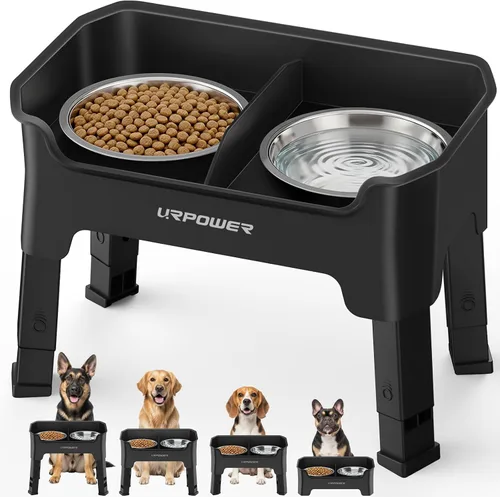Vista 9 de URPOWER Cuencos elevados para perros a prueba de desorden, diseño de protección contra salpicaduras de pared alta, soporte elevado de 4 alturas