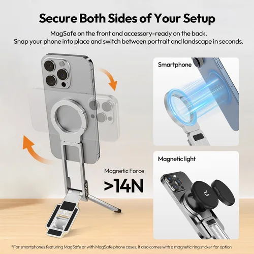 Vista 7 de ULANZI MA38 - Trípode magnético para teléfono para iPhone, mini trípode portátil para Magsafe con tornillo de doble cara de 1/4 pulgadas, gancho