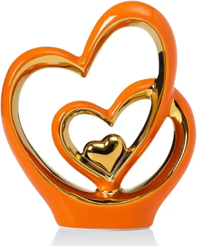 Vista 10 de APLUSH Decoración de estatua de doble corazón de porcelana, escultura de artista moderna, decoración del hogar para sala de estar, gabinete de vino