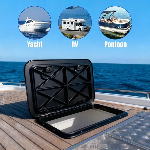 Vista 5 de smartmarine 24"x14" Marine Boat Deck Hatch Cover,Boat Access Hatch & Lid, 2pcs Hatch Handles Lock.Black/White