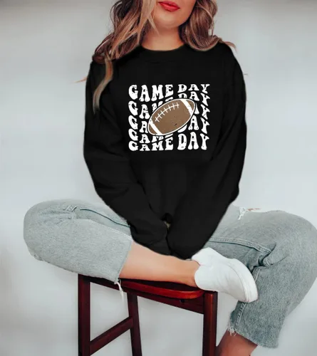 Vista 3 de UNIQUEONE Sudadera divertida para el día del partido, camisetas gráficas de fútbol americano para mujer, manga larga, cuello redondo, casual