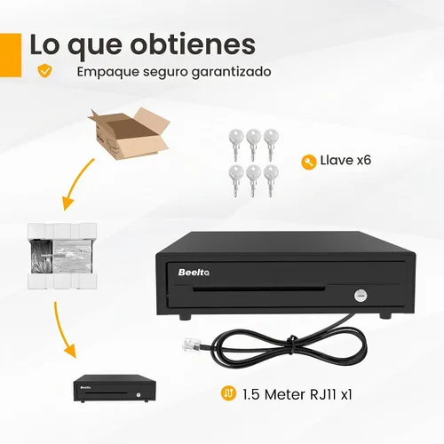 Vista 6 de Cajón de efectivo resistente de 16 pulgadas para sistema POS - Bandeja totalmente extraíble, 5 billetes/5 monedas con micro interruptor e