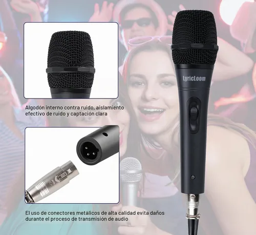 Vista 6 de LyricLoom Micrófono profesional con cable para canto de karaoke, micrófono dinámico vocal de mano de metal, micrófono con cable e interruptor