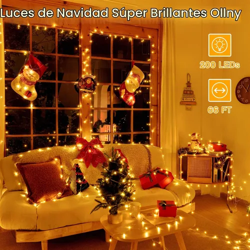 Vista 2 de Ollny Luces de Navidad, 66 pies, 200 luces LED para árbol de Navidad con 11 modos, control remoto, IP44, impermeable, cambio de color, luces