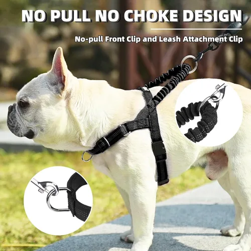 Vista 2 de PUPTECK Arnés sin tirones para perros grandes, chaleco arnés reflectante ajustable para mascotas con asa elástica, arnés a prueba de escape sin Negro