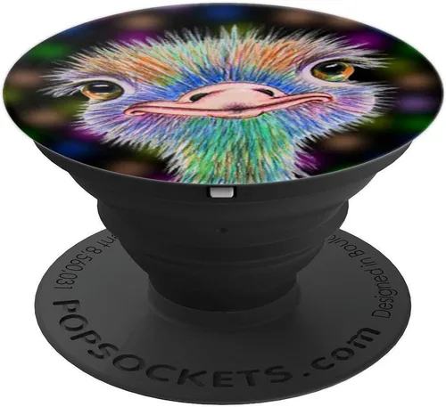 Vista 4 de Ostrich Bird Ostriches Emus Avestruz Ave Bird on Black - PopSockets Grip and Stand for Phones and Tablets