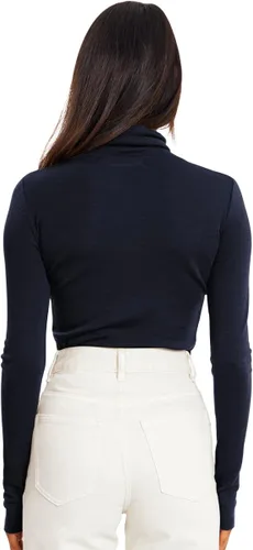 Vista 3 de Trendy Queen Camisas de manga larga con cuello alto falso para mujer, ropa interior térmica suave para otoño