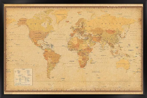 Vista 9 de Trends International Póster de pared antiguo con mapa mundial 2024, 22.4 pulgadas de largo x 14.7 pulgadas, versión enmarcada en madera de granero