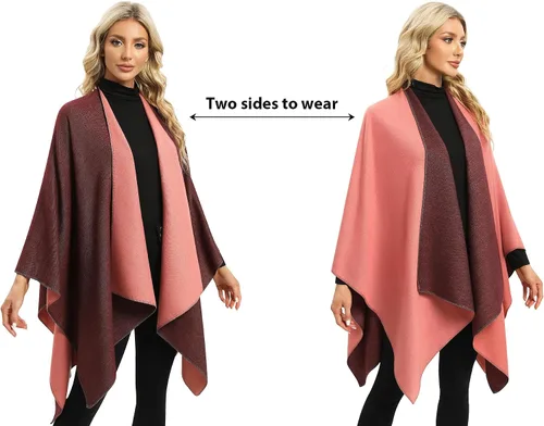 Vista 12 de Femdouce Manta cálida para mujer, ligera, con frente abierto, capa tipo poncho para primavera, otoño e invierno